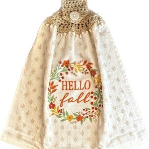 Kitchen Towel With Crochet Top/ Hello Fall Tan Top